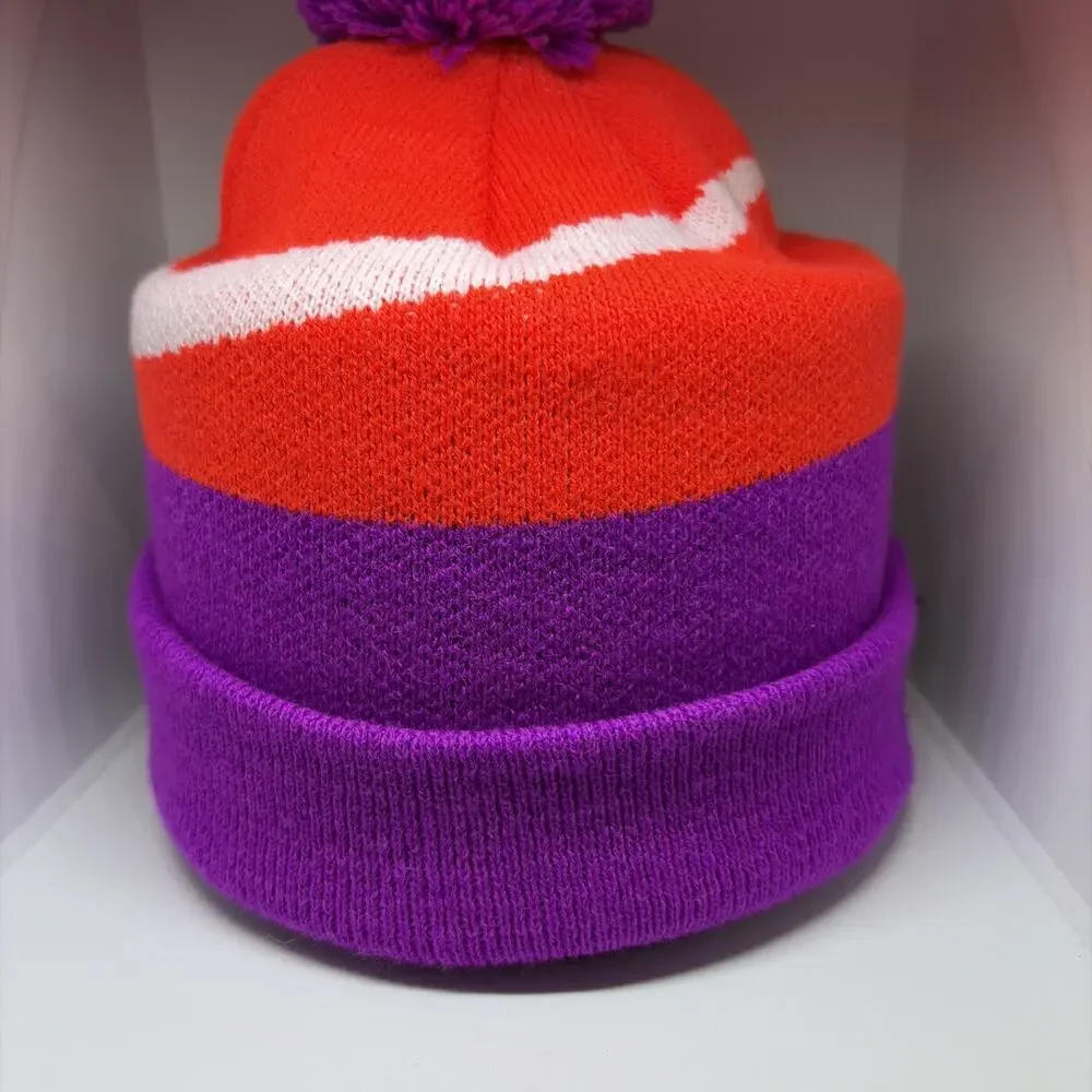 Nike Crimson & Purple Knit Cuff Pom Pom Beanie Girl's 7-16